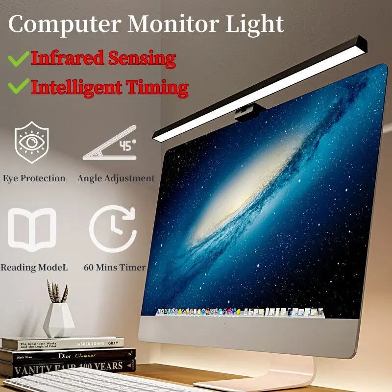 Monitor Light 50cm Adjustable LED Computer Screen Bar with Timer Laptop Reading Lamp Eye Protection Hanging Lighting