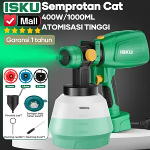 ISKU Spray Gun Listrik Mesin Semprotan Cat Elektrik Nozzle Tembaga Murni Alat Semprot Cat Tembok Kayu Besi Pagar Mobil Motor Kompresor Mini Paint Sprayer Portable 370W 400W 800ML 1000ML Halus Anti Mampet Alat Tukang Pengecatan Original Garansi