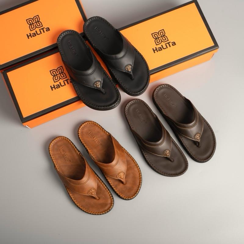 Halita Dép Đẹp Cho Nam Xỏ Ngón HLT-45 Da Bò Thái May Chỉ Toàn Bộ Đế Bằng Cao Su Êm Chân Size 38-44 Chống Trơn Trượt Sang Chảnh