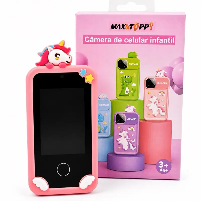Celular brinquedo Câmera Infantil para Crianças de 3+ Anos Design Ergonômico e Resistente para Fotos e Vídeos