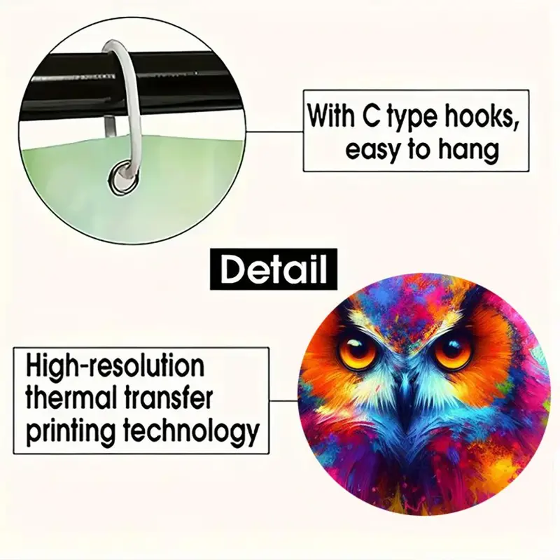 Owl Pattern Bathroom Accessories, 4 Counts/set Including Shower Curtain & Toilet U-shaped Mat & Toilet Lid Cover & Bath Mat, Bathroom Decoration Supplies 6