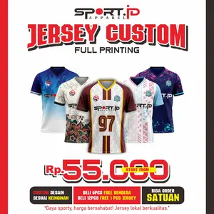 Jersey Olahraga Custom Full Printing Sporty – Mulai 55RB, Bisa Satuan! untuk Futsal Sepak Bola Voli Basket dan Berbagai Cabang Olahraga Bahan Premium Full Printing Size Lengkap S-5XL