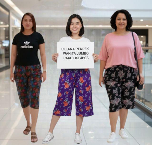 Celana 7/8 Jumbo / Celana Pendek Wanita / Legging Big Size / Celana Kain Motif Bunga / Celana Hairan Cewe Kekinian