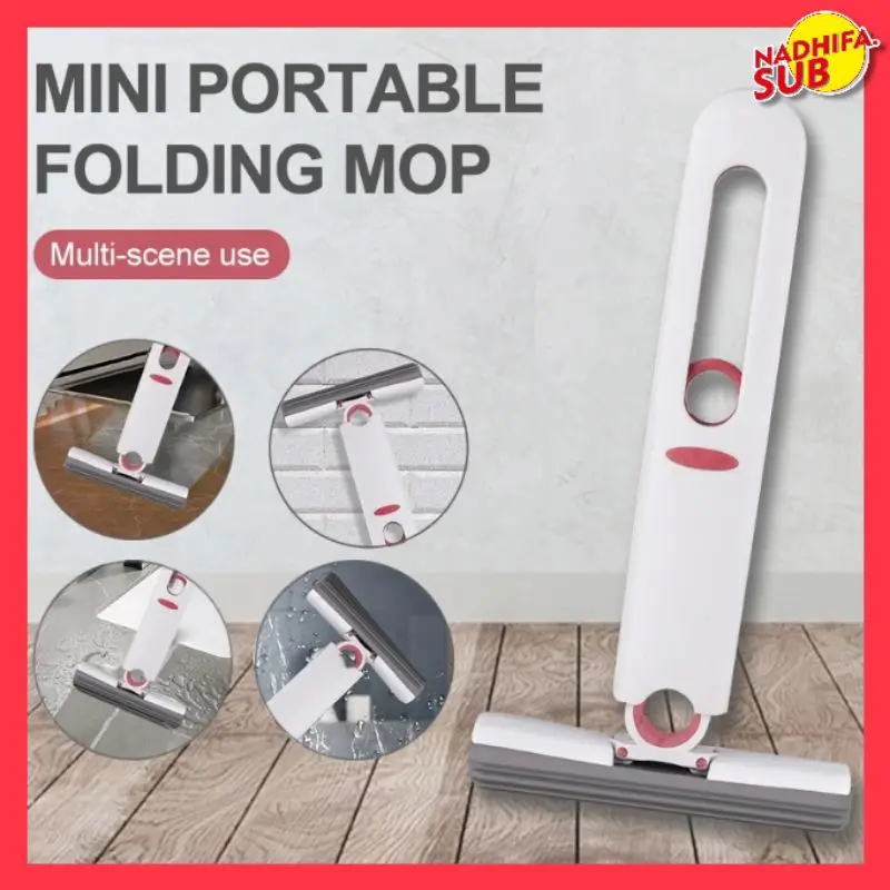 Alat Pel Mini Mop / Portable Mop / Kain Pel Spons Busa Pembersih Ruangan Penyerap Air Untuk Meja Kaca Jendela Toilet Cermin Dapur Plastik pu lipat