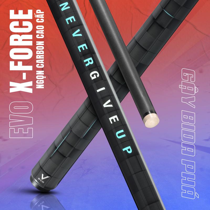 Gậy Bida Phá EVO X-FORCE - NEVER GIVE UP - Ngọn Carbon Cao Cấp - Chính Hãng 