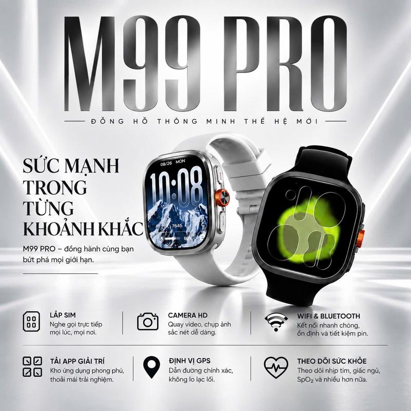 YBL-W010 LIVE Đồng Hồ Thông Minh M99 PRO SIM 5G SMART WATCH 256G Android 12.0 Màn Hình Super AMOLED 2.16 Inch Kết Nối Wifi Tải Ứng Dụng Chơi Game Có Sim Nghe Gọi 2 Chiều Camera Xoay 190 Độ GPS WIFI
