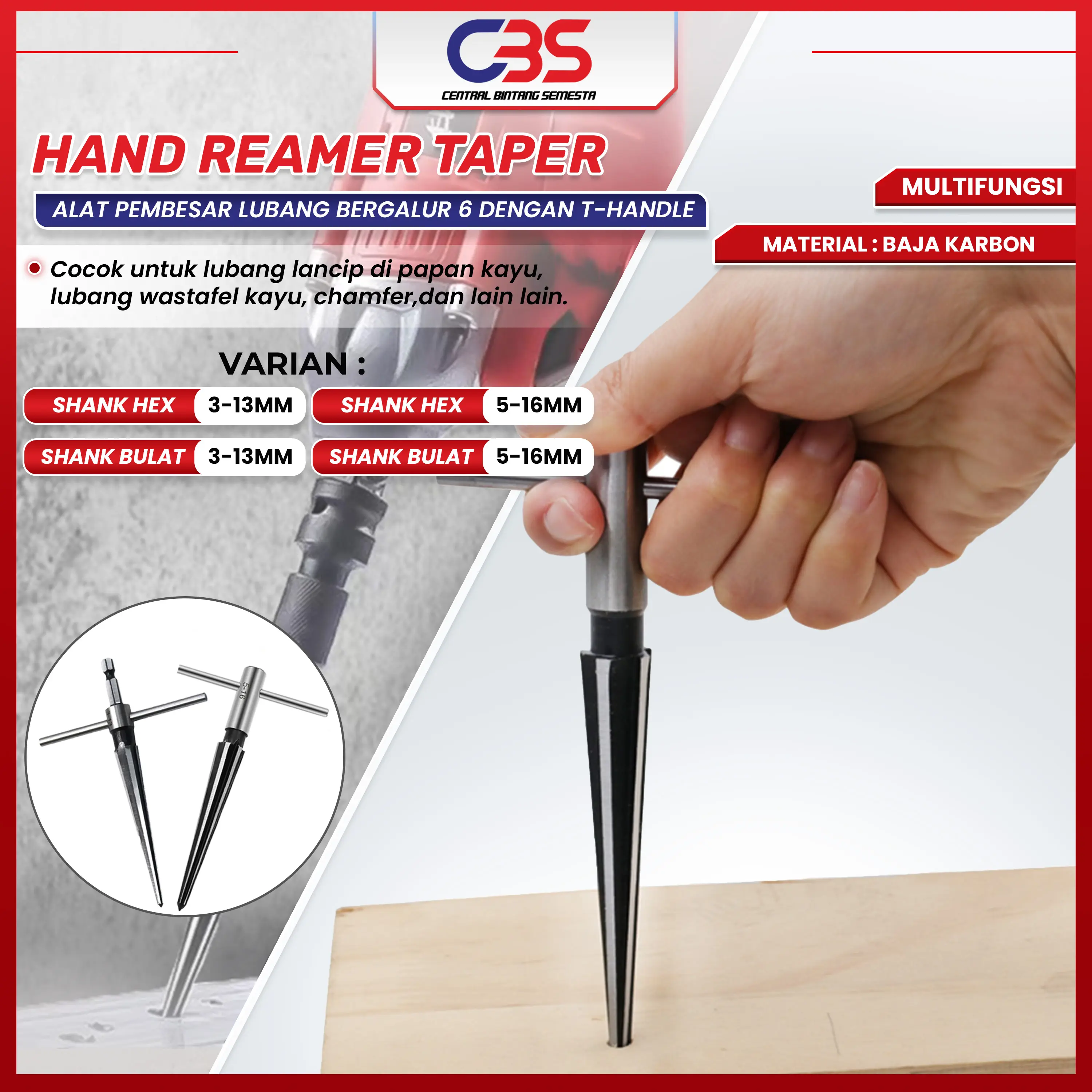 Hand Reamer Taper Alat Memperbesar Lubang Alat Menghaluskan Lubang 3-13/5-16mm Tapered Reamer Untuk Alat Bor Kayu Logam Plastik