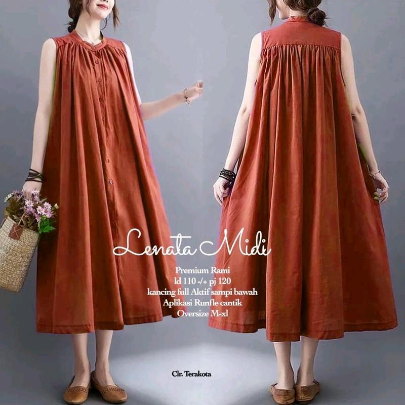 midi dress lenata/lenata midi dress//midi cewek terbaru /midi  Polos Simple gamis wanita 4