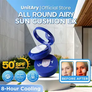 UNITARY ENJOY ALL ROUND AIRY SUN CUSHION EX SPF 50+ PA++++ Make Up Dan Skincare Moisturizing Perlindungan Matahari Mencerahkan Memberikan Coverage Melindungi Kulit Wajah Dari Sinar Matahari Facial Cooling Lotion Hitam BPOM