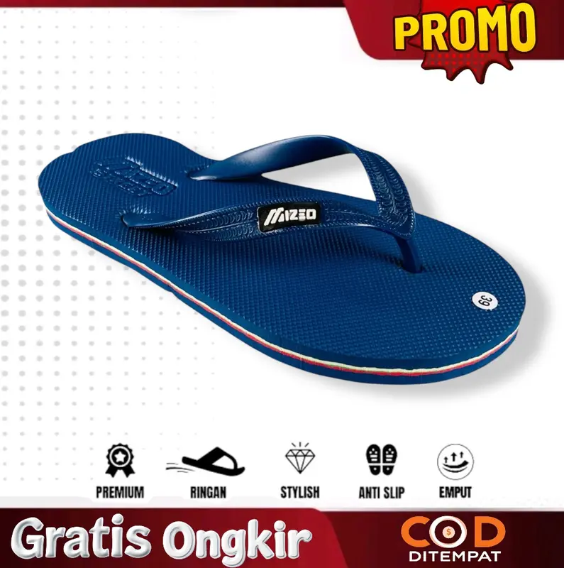 Sandal Jepit Mizeo Street Pria Wanita Desain Timbul Rubber M023 Hitam Polos - Free Box 0