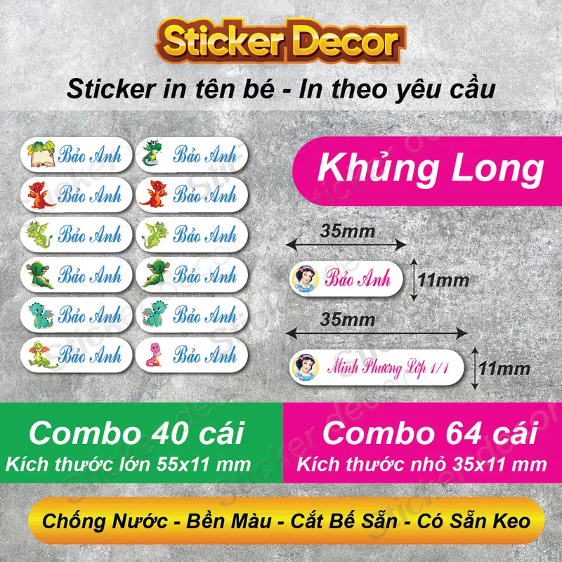 64 STICKER CÓ IN TÊN BÉ Dùng Để Dán Dụng Cụ Học Tập Không Bị Thất Lạc 8