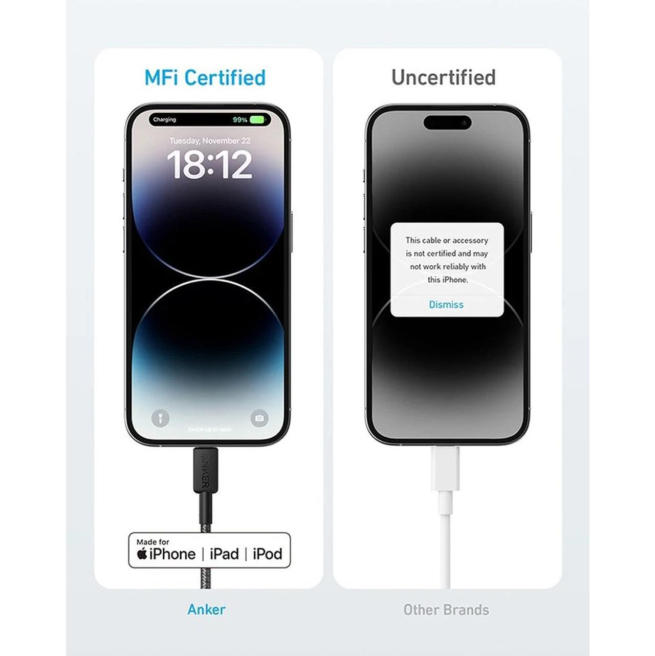 Anker Kabel Charger Lightning - USB C 60W Braided 1.8m 322 Powerline - Black A81B6H11