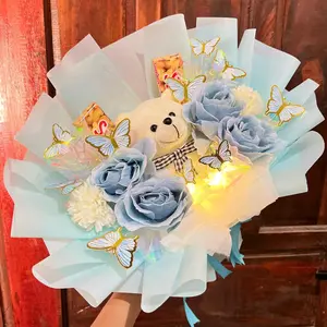 Boneka Mix Kupu-Kupu LED + Bunga Artificial + 2 Coklat Silverqueen 58gr - Buket Boneka - Dolls, Toys