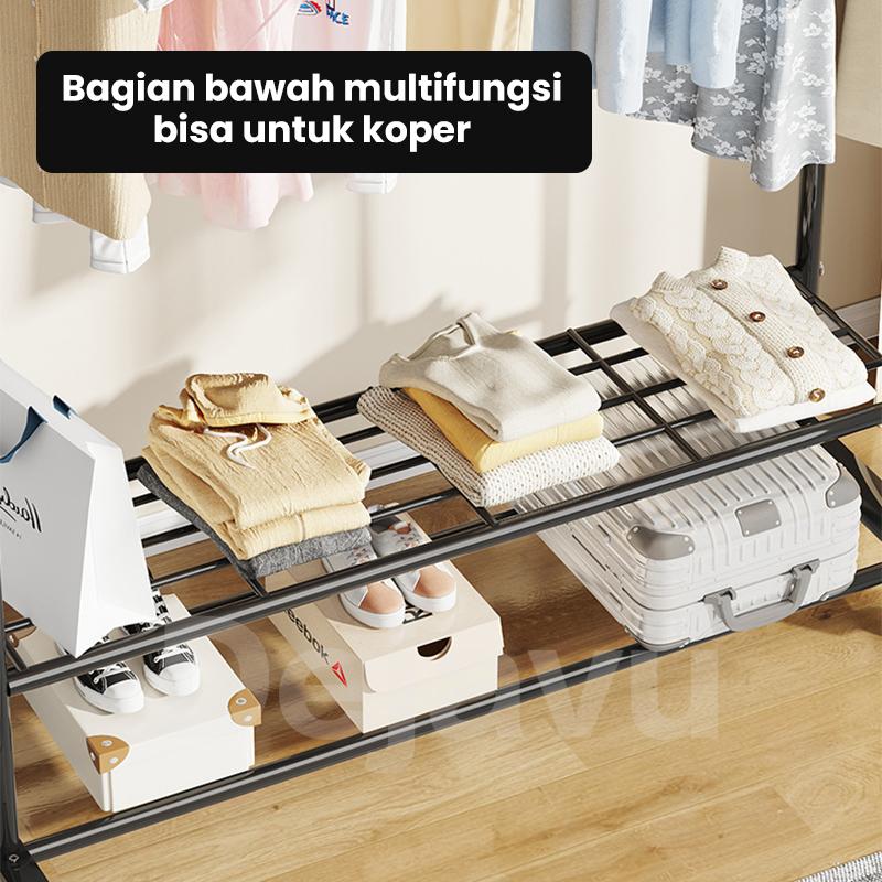 Product Introduction of Dejavu Rak Gantungan Baju Stand Hanger Double Gantungan Portable Baju Rak Pakaian Jemuran Baju Hanger Besi Dengan 4 Roda HSH135 18