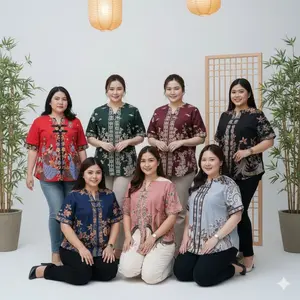 Ace Sakura BIGSIZE BLOUSE BATIK JUMBO 615 XXL ATASAN WANITA KERJA Bunga Katun Santai Slim-fitting Kancing Stretch Oversize Motif Casual Batik Modern
