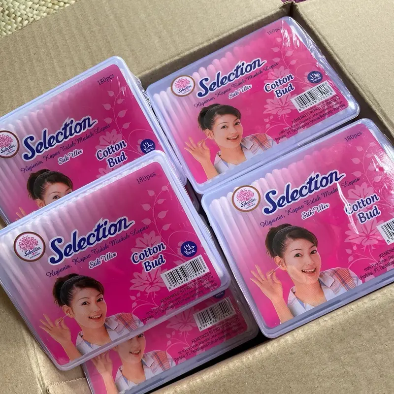 2 Kotak Cotton Bud Selection 180pcs Free Kotak Box Wadah Korek Kuping Halus Lembut Aman Kapas Murni Pilihan Dewasa Ear Removal 1