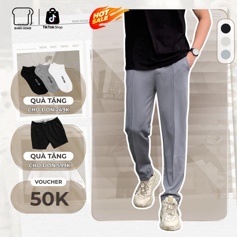   OUTLET SALE 80%  Quần baggy lưng chun nam,baggy nam polyester xếp ly BAMI HOME STORE -QBG01 Menswear Pants 