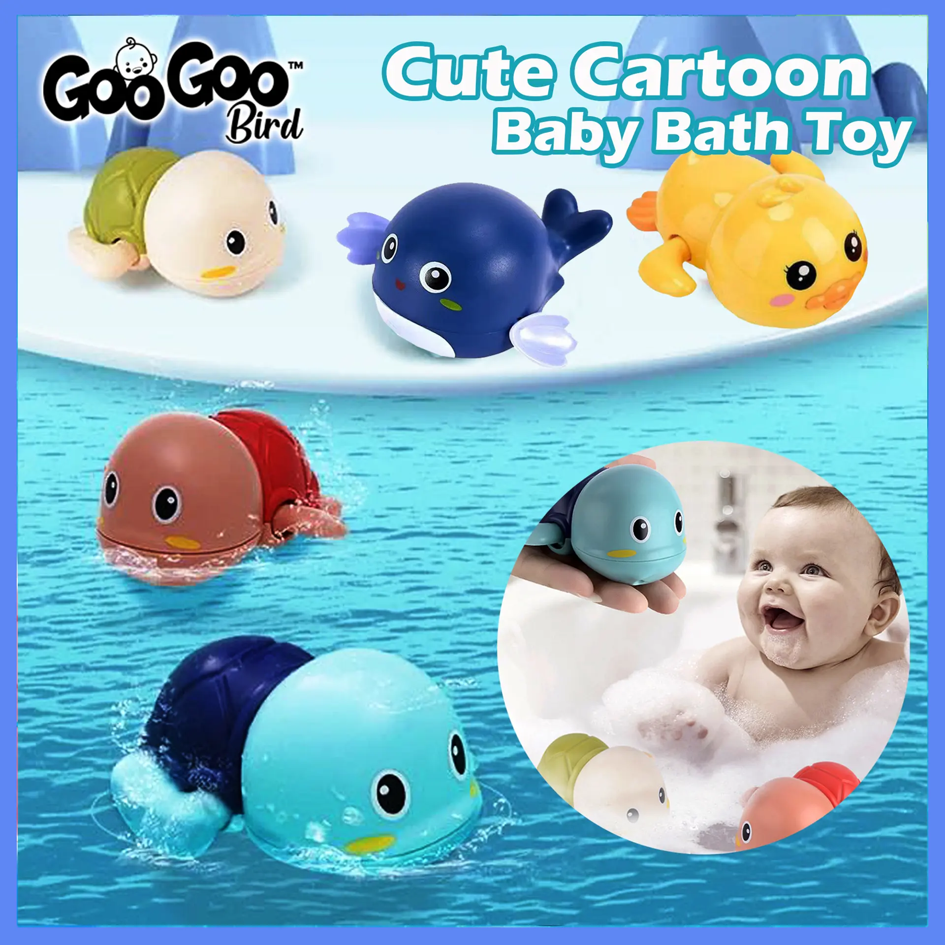 GOOGOO BIRD Cute Cartoon Baby Bath Toy Clockwork Showering Funny Toys Mainan Mandian