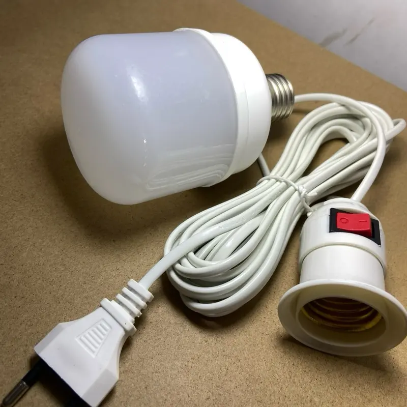 (Fitting + Lampu) Fitting Gantung Kabel Panjang 5 Meter E27 + Saklar On Off + Lampu