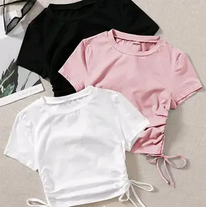 Kaos serut samping anak perempuan usia 4-11 tahun baju serut crop top wanita serut tali bahan cotton combed 30s atasan polos lengan pendek fashion kids Pakaian katun santai cewek