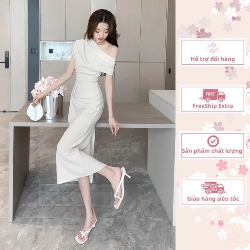 Joie Dress Đầm lệch vai dáng bút chì xẻ tà sau cách điệu eo chất co giãn có bigsize