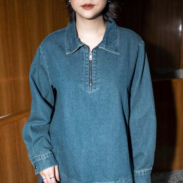 This Is April Leika Top Kemeja Baju Atasan Wanita Lengan Panjang Kekinian Denim