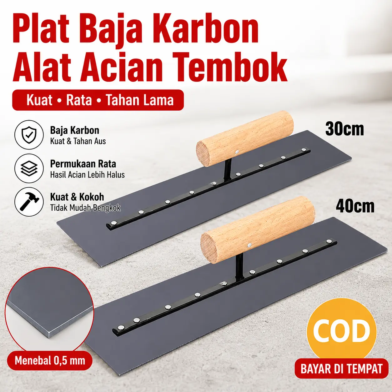 30cm /40cm Roskam Trowel Baja Biru Plat Besi Biru 0.5mm Alat Acian Dinding Plastering Alat Plestering Dinding Trowel Plastering