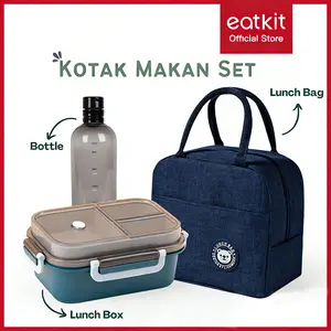 Eatkit 2-in-1 Kotak Makan Set Tempat Makan 2 Tingkat 3 Sekat Anti Tumpah Lunch Box Susun Free Sendok Garpu Portable Bpa Free lunchbox