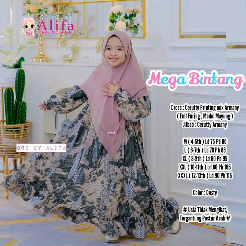 GAMIS ANAK USIA 4-14th MEGA BINTANG KIDS FREE JILBAB ORIGINAL ALIFA Syari 6