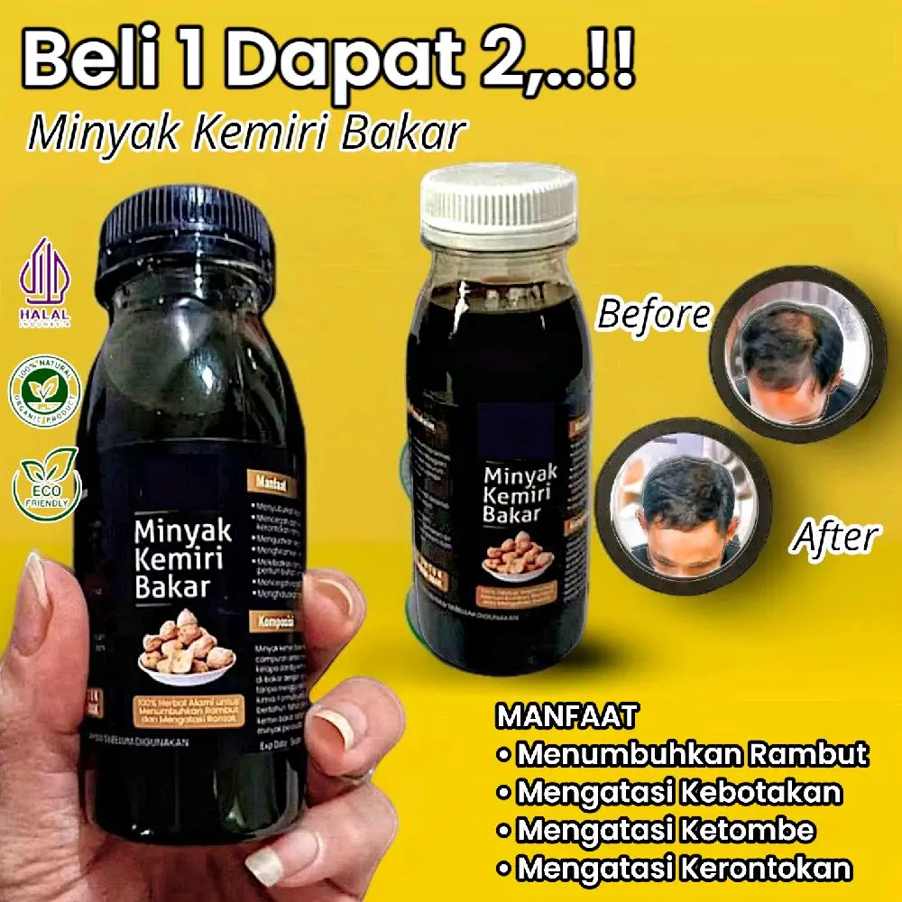 Beli 1 Dapat 2 - Minyak Kemiri Bakar 100 % Murni - Penebal Rambut Botak, Brewok, Kumis,  Jenggot, Alis, Pria  Wanita