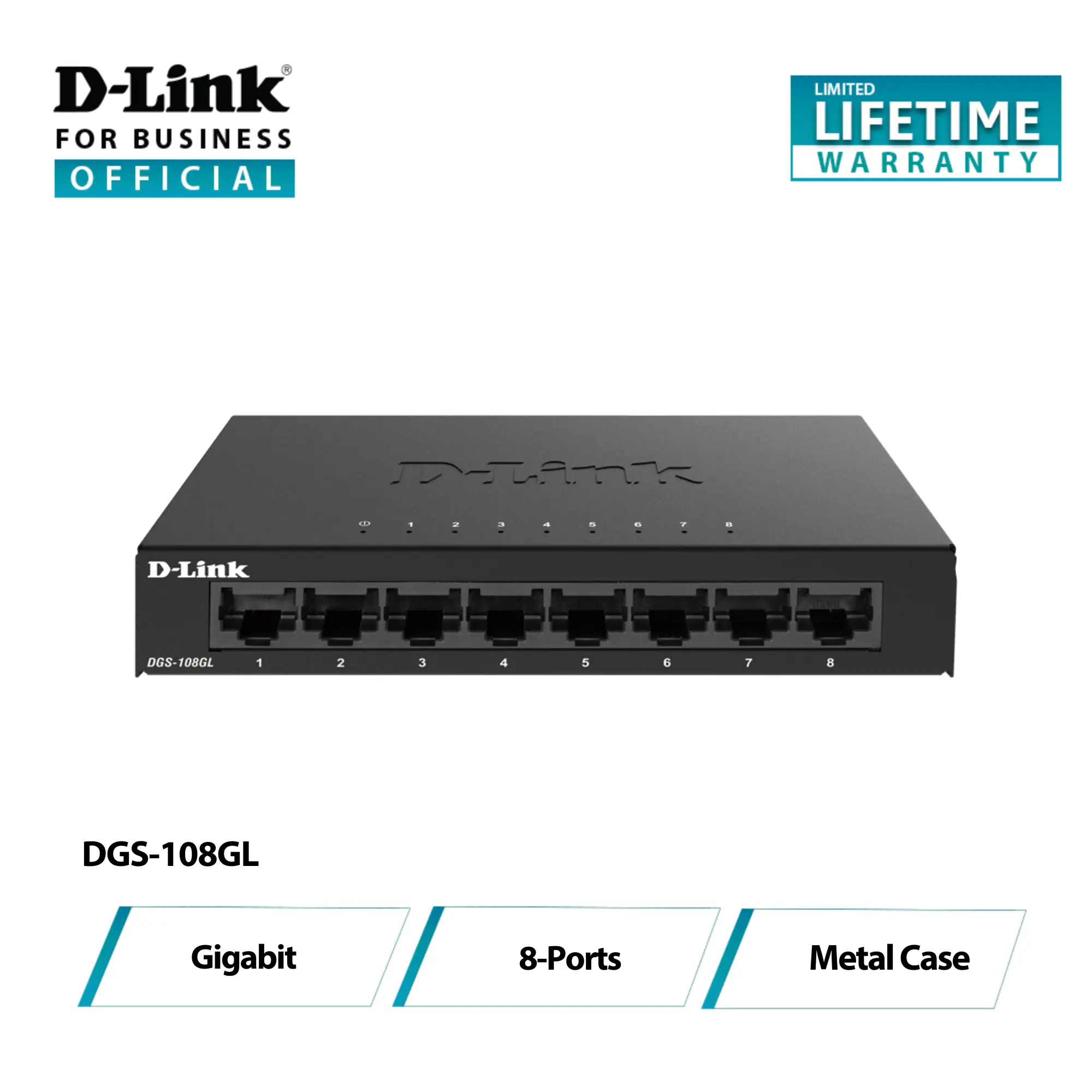D-Link 8 Port Gigabit Metal Unmanaged Desktop Switch | DGS-108GL