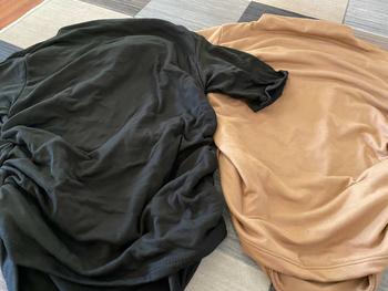 Product Review of Mafie. RAINAH Top Mock Neck Sleeves Side Ruched Slim-Fitting Basic Cotton Plain Spandex Fabric Full Length Womenswear Essential from o**s 3