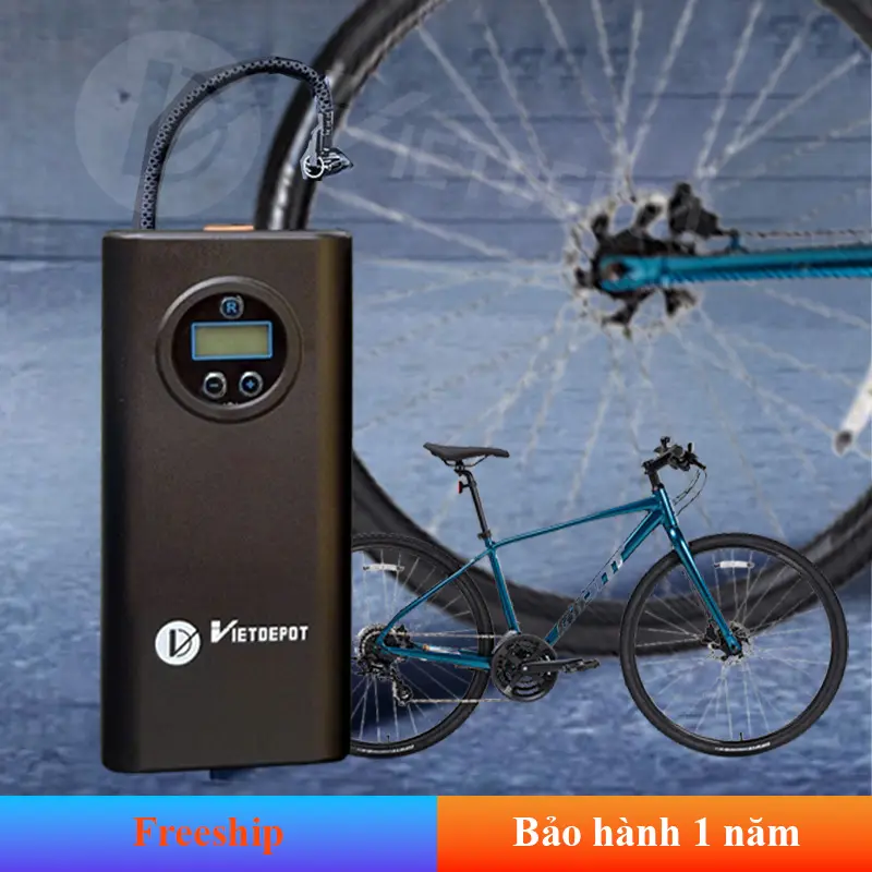 Máy bơm lốp mini cầm tay dùng pin sạc cao cấp Viet Depot, đa chức năng, thiết kế nhỏ gọn, theo dõi áp suất lốp, tự ngắt khi bơm đầy. Bơm lốp xe ô tô, Bơm hơi xe  ô tô, Bơm hơi dùng pin, Bơm hơi nén khí, Bơm xe đạp, Bơm xe máy, Bơm xe điện, Bơm bong bóng 7