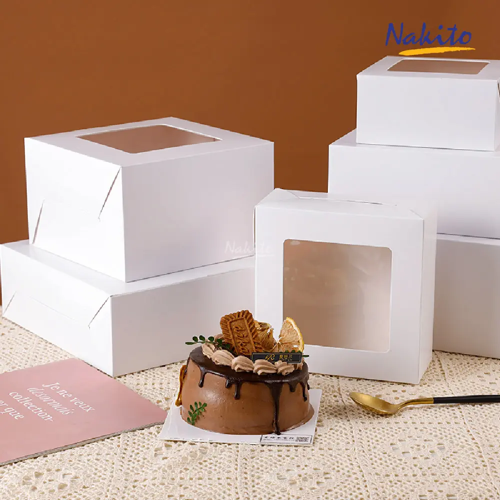 【10pcs】6x6x3/7x7x3/8x8x3.5/8x8x5/10x10x2.5/10x10x3.5/10x10x5/12x12x2.5 inch Window Cake Box Extra Thick Folding Box with Window