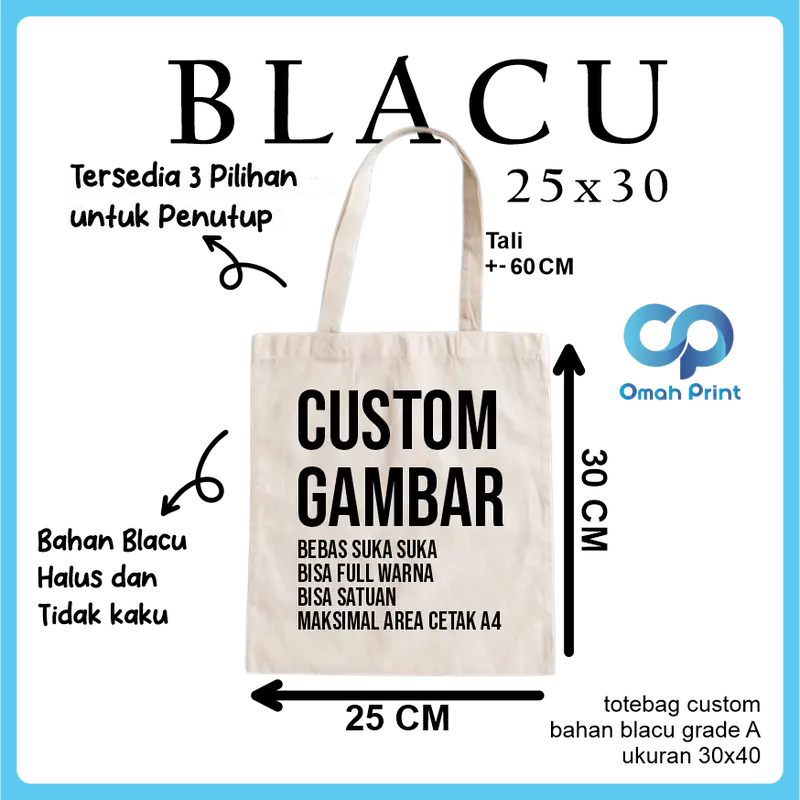 Totebag Blacu Totebag Custom Satuan Premium 25 x 30 CM Tote bag Wanita 1