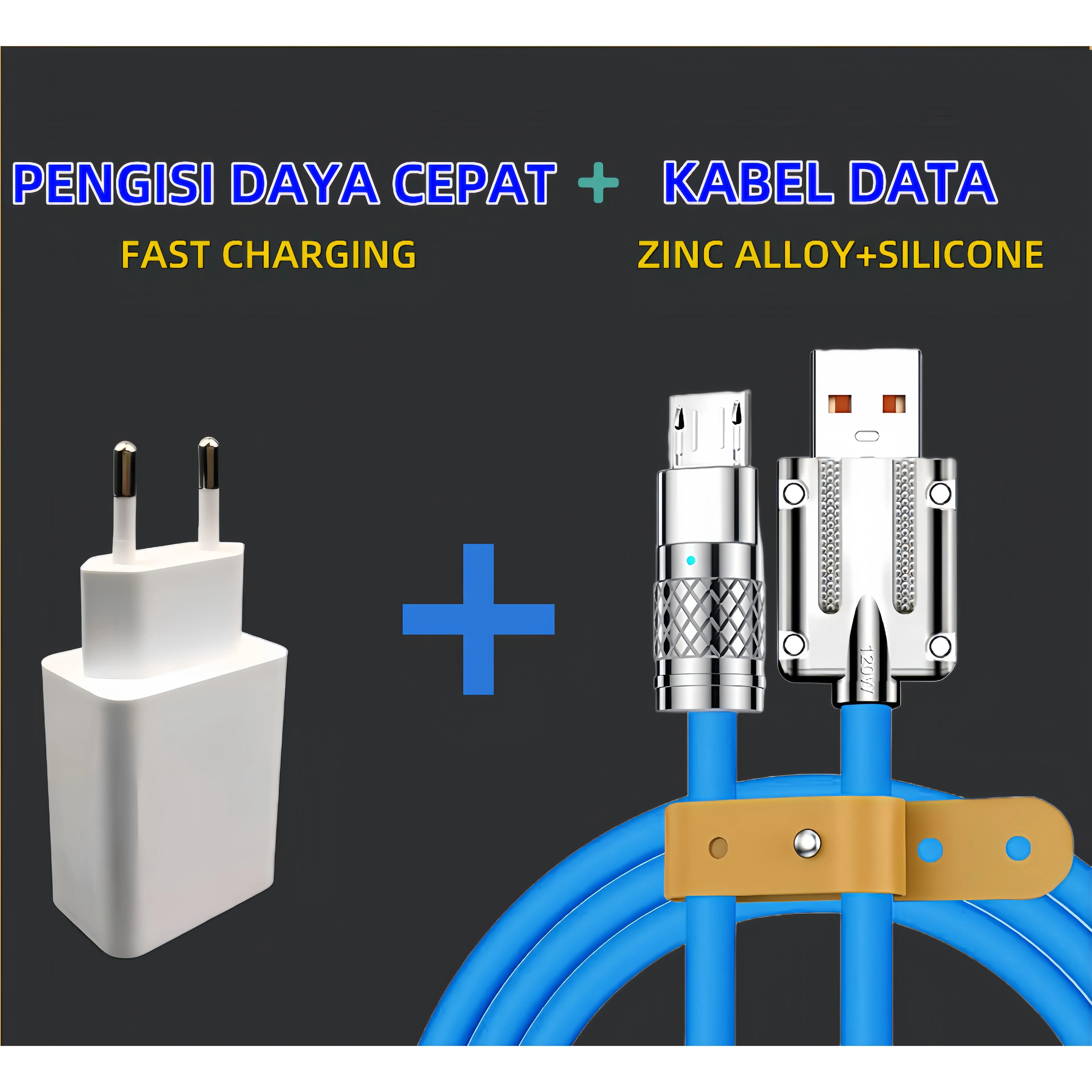 ZHALO Adaptor +Kabel Charge Set   Tipe C Micro USB iOS Lightning dengan Adaptor  kabel data Silikon Cair Quick Charging  -iOS Android Universal kabel data +Pengisi Daya Cepat Charger Konektor ,kabel data typec Ponsel Panjang 1M