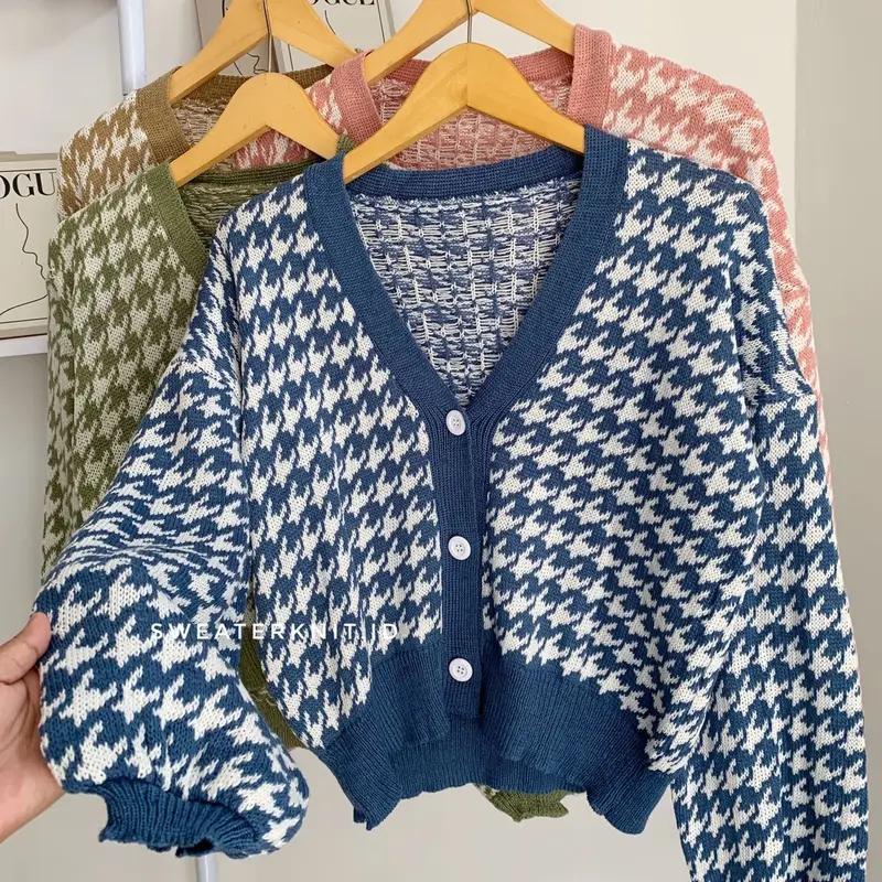 [COD] AURYN CARDIGAN - Outer Rajut Houndstooth Simple Daily Knitwear Wanita Kekinian by Sweaterknit.id 1