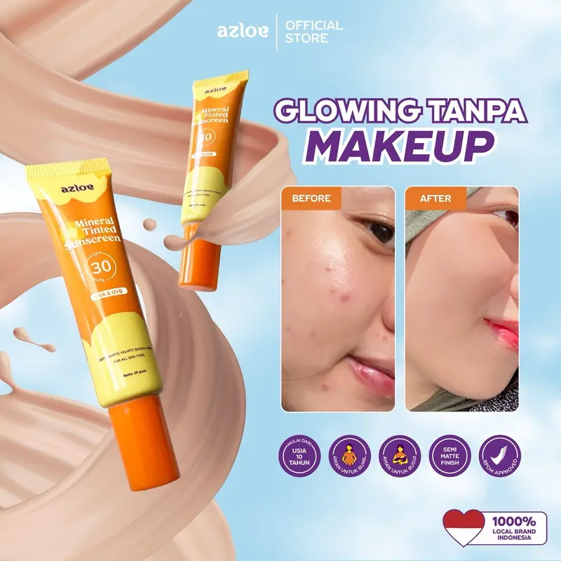 [TRAVEL SIZE] AZLOE TINTED SUNSCREEN HYBRID KULIT BERMINYAK BERJERAWAT [AZLOE TELAH UJI SPF] D 0