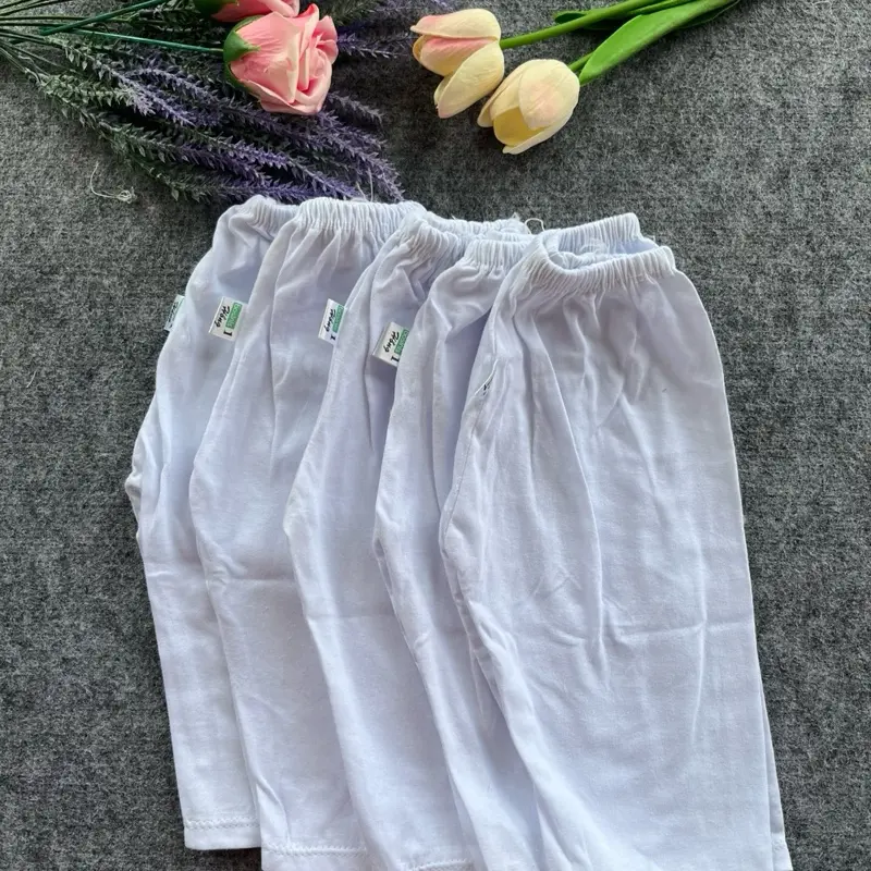 Combo 5 Quần Dài Thun Cotton Trắng cho Bé từ 0-9 Tháng - Chất liệu Cotton mềm mại, mát mẻ