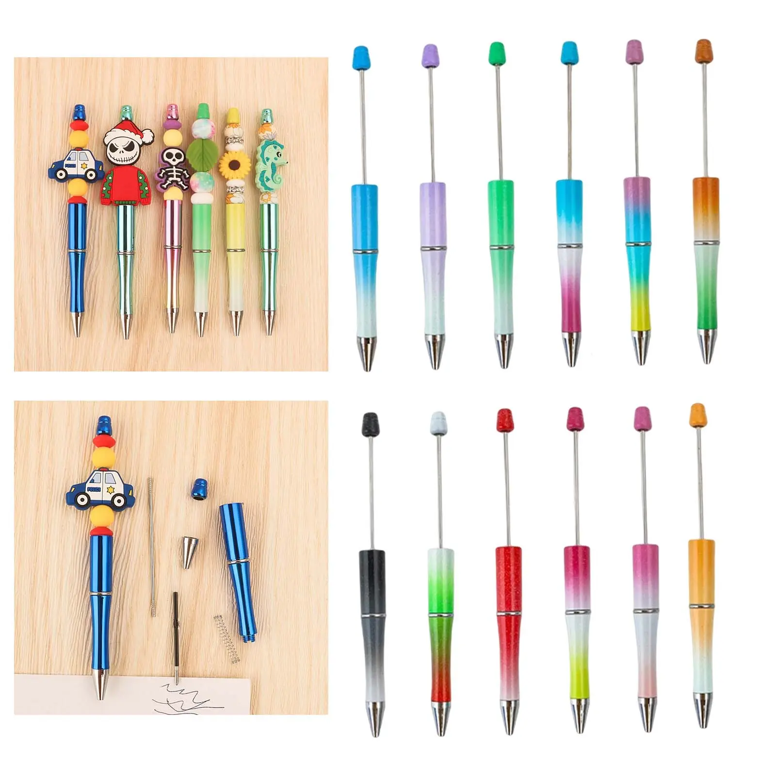 12x Bead Pens Bead Pen DIY Printable Ball Pen Beaded Pen Beadable Pens Creative for Writing Exam DIY Making Draw Supplies