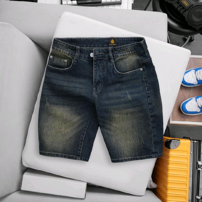 [TH-112] Quần Short Jean Nam Cao Cấp,Phom Ngang Gối,Màu Xanh Dơ Wash Trơn Freeship Vải Denim Chất Liệu Mềm Mại Co Giãn Tốt Phong Cách Đơn Giản Thời Trang - TH JEAN