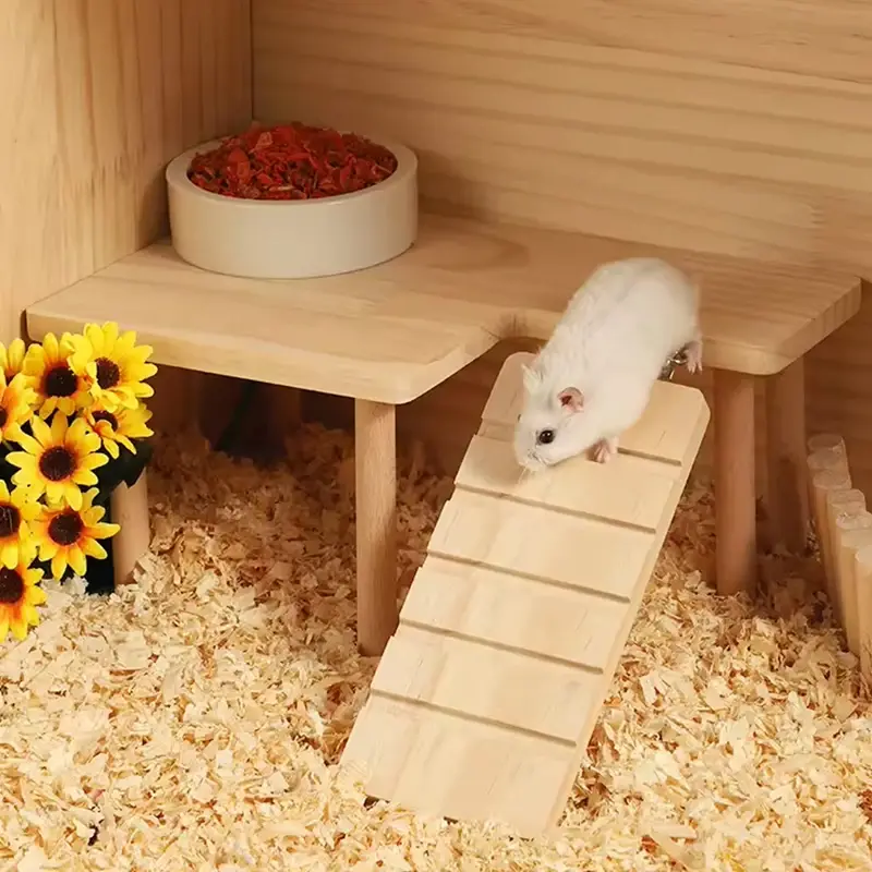 Hamster Wooden Ladder Platform Jumping Board Playground Hamster Climbing Toy Small Pets Stairs Toy Hamster Mice Cage Accessories