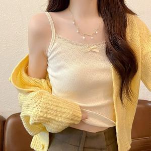 Women's Lace Splicing Backless Vest Top, Spring New Suit Inner Layer Butterfly Knot Sexy Slim Fit Shirt, Fashionable Women's Clothing 0782#