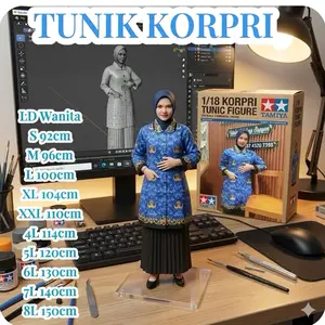 KORPRI TUNIK FREE HIJAB SEGIEMPAT NAVY KANCING DALAM MUAT SAMPAI BB 150kg KATUN C40