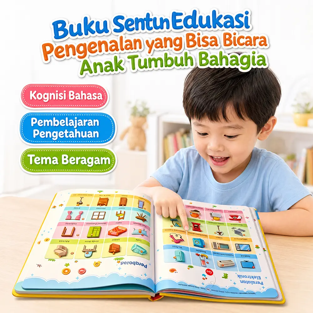 Buku Edukasi Anak Mainan edukatif cerdas untuk anak-anak: Buku audio interaktif dalam bahasa Indonesia mencakup 21 tema termasuk hewan dan profesi cocok untuk belajar di rumah maupun di sekolah