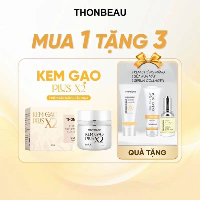 KEM GẠO Plus X2 [Tặng Serum Collagen + Tặng 1 Chai Sữa Rửa Mặt 30ml + 1 Chai Kem Chống Nắng nhỏ 25ml] - Skincare