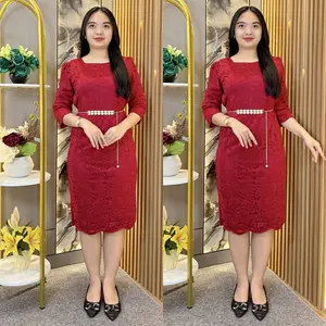 Dress Brokat Polos FREE Belt Slim Gaun Pesta Kondangan 5440