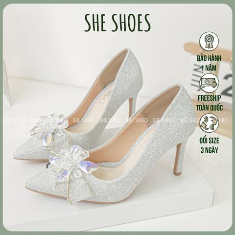 GIÀY CƯỚI bling KẾT NƠ PHA LÊ CAO CẤP 8 phân độc quyền bởi SHE SHOES - NEW ARRIVAL- GC08003 Nữ Nhung