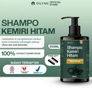 Oilyns Shampo Kemiri Hitam 250ml BPOM Anti Rontok Penumbuh Rambut Menebalkan Menghitamkan Uban Atasi Ketombe Perawatan Rambut Alami 100% Bahan Alami Tanpa Bahan Kimia