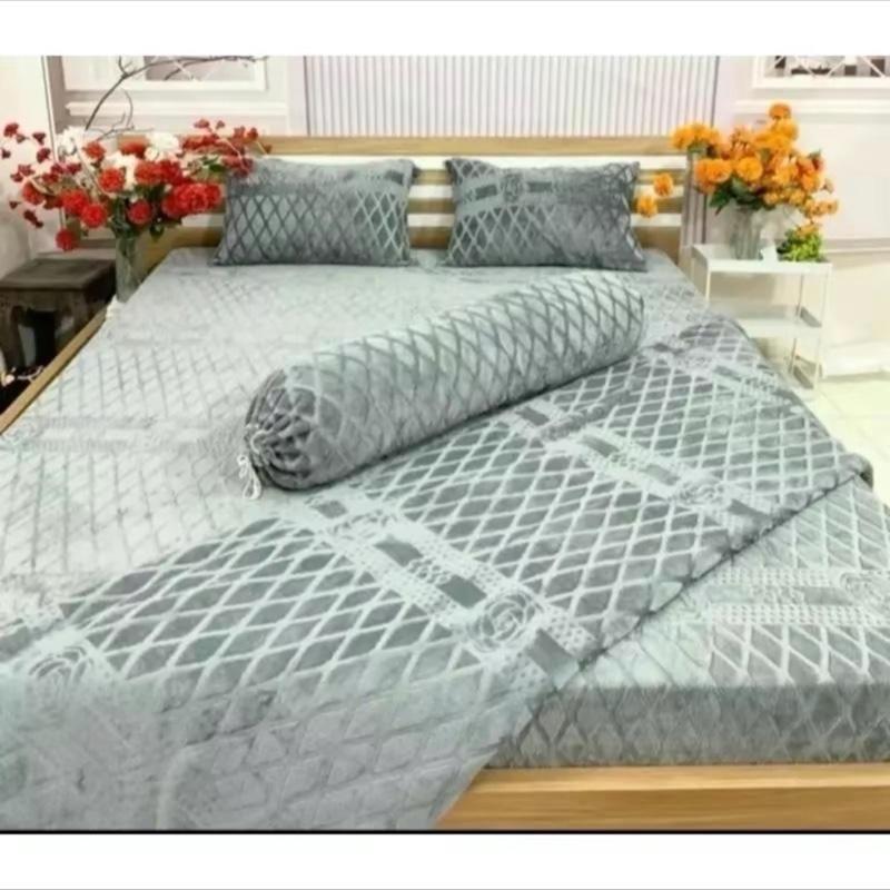 Bộ ga gối nỉ nhung coco 5 món 1 ga 2 vỏ đầu 1 vỏ ôm 1 vỏ chăn